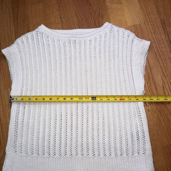 Frye Women’s Chunky Cable Knit Pullover Sweater Cap Sleeve Cream White Sz M EUC - Picture 6 of 12